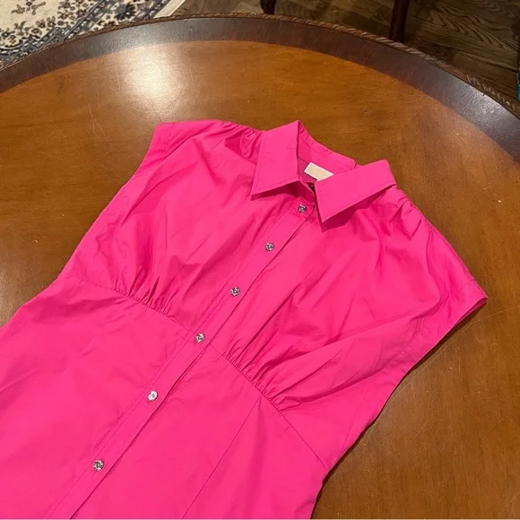 NEW $225 MICHAEL MICHAEL KORS Pleated Cap Sleeve Mini Dress Pink Medium Shirt - Picture 6 of 16